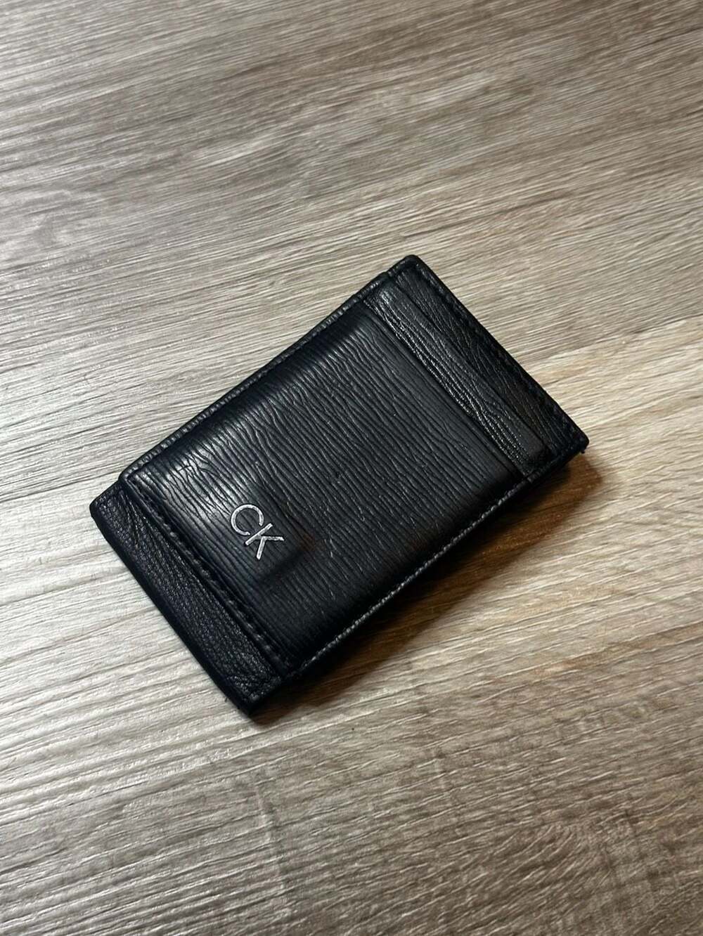 Calvin Klein Men's Black Leather Folding Card Case Wallet with ID Window